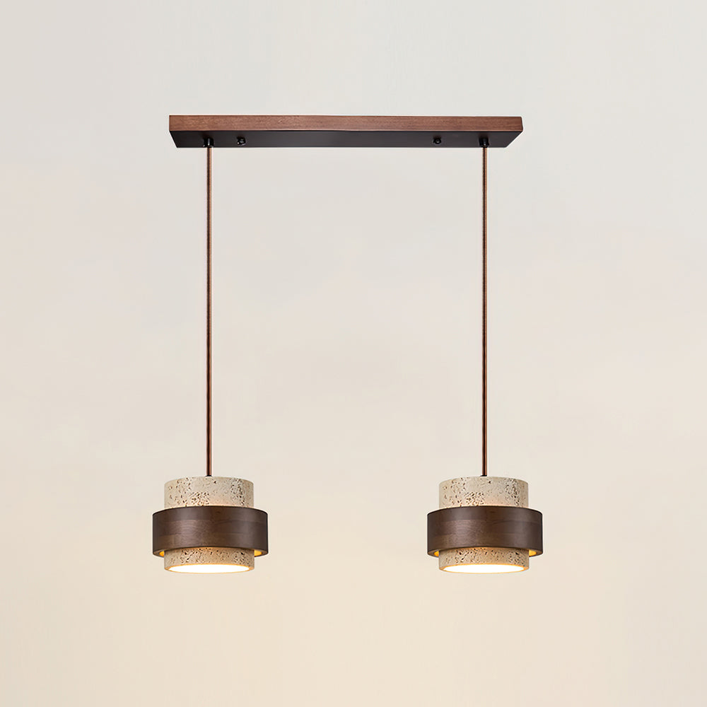 Hanglamp Travertijn Natuursteen Walnoothout Verstelbaar Eettafel Woonkamer Eetkamer Design Verlichting | Sulvida