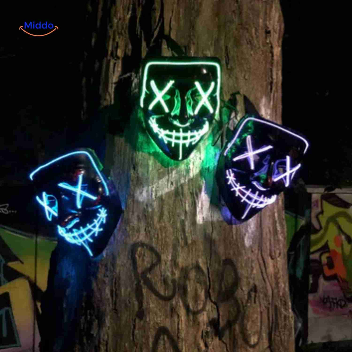 Lichtgevend LED-masker voor feesten en evenementen | Horror gezichtsmasker met EL-verlichting en aanpasbare bandjes | Sulvida