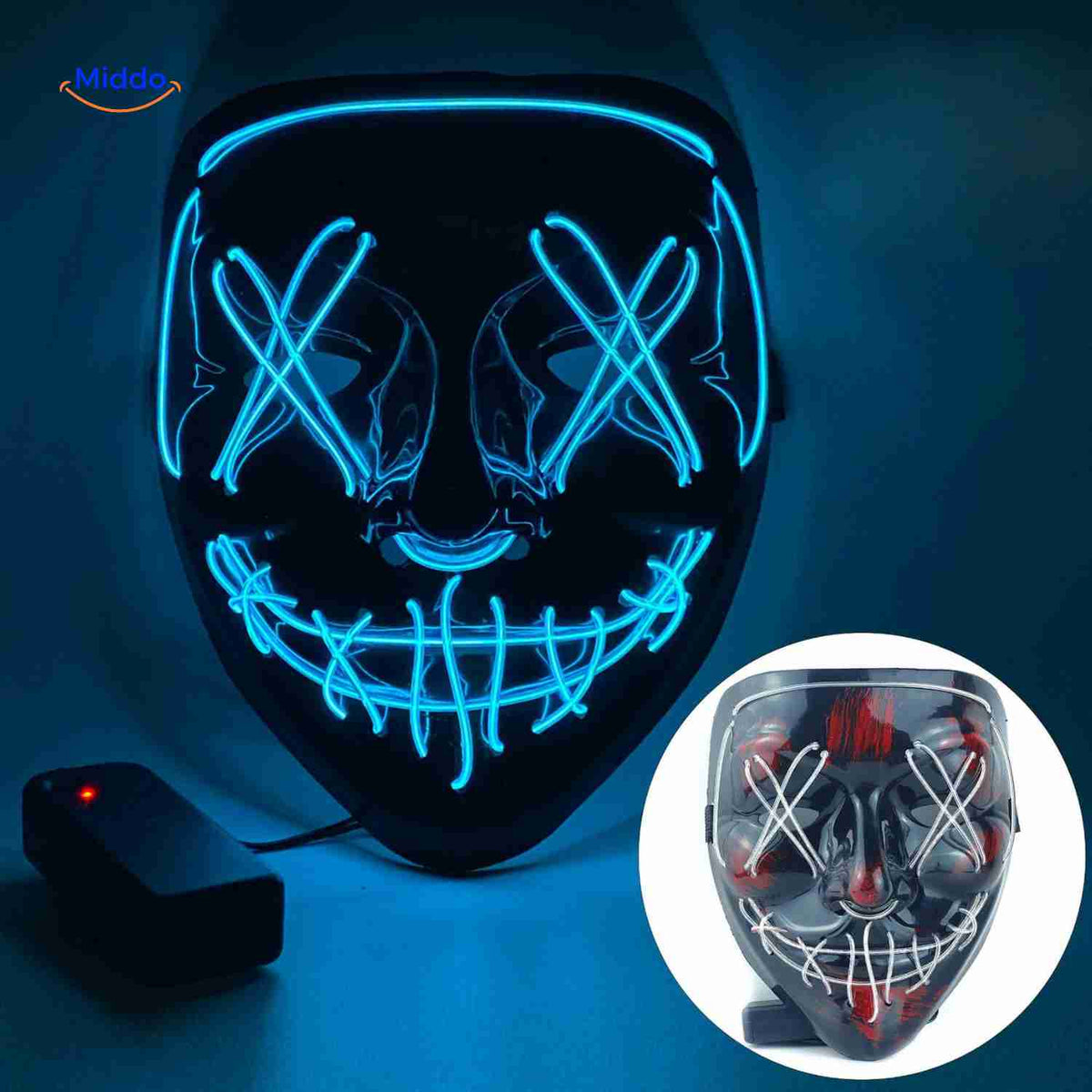 Lichtgevend LED-masker voor feesten en evenementen | Horror gezichtsmasker met EL-verlichting en aanpasbare bandjes | Sulvida