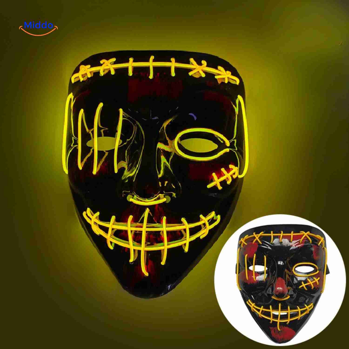Lichtgevend LED-masker voor feesten en evenementen | Horror gezichtsmasker met EL-verlichting en aanpasbare bandjes | Sulvida