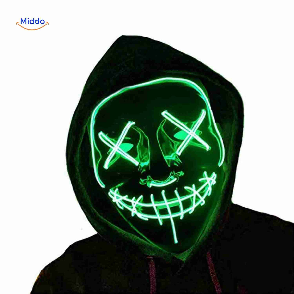 Lichtgevend LED-masker voor feesten en evenementen | Horror gezichtsmasker met EL-verlichting en aanpasbare bandjes | Sulvida