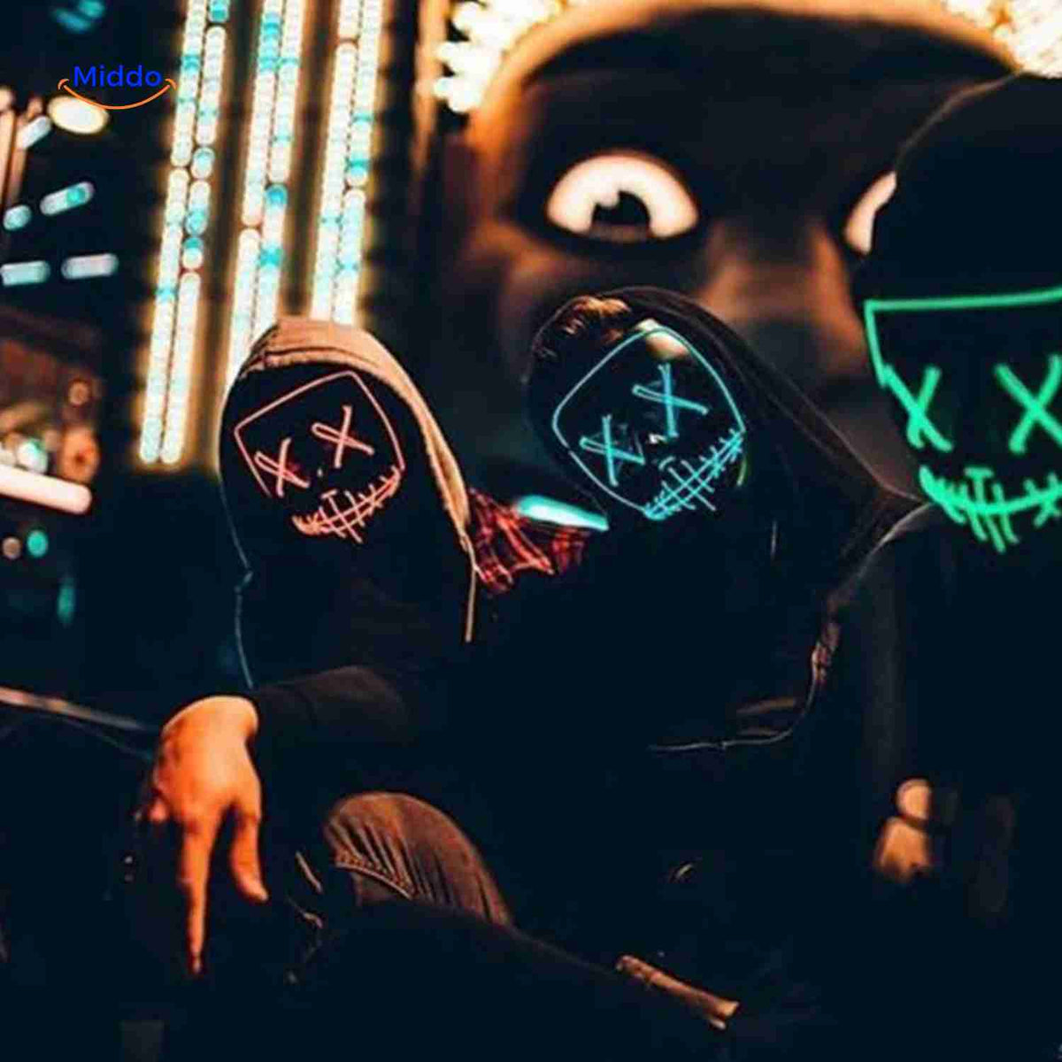 Lichtgevend LED-masker voor feesten en evenementen | Horror gezichtsmasker met EL-verlichting en aanpasbare bandjes | Sulvida