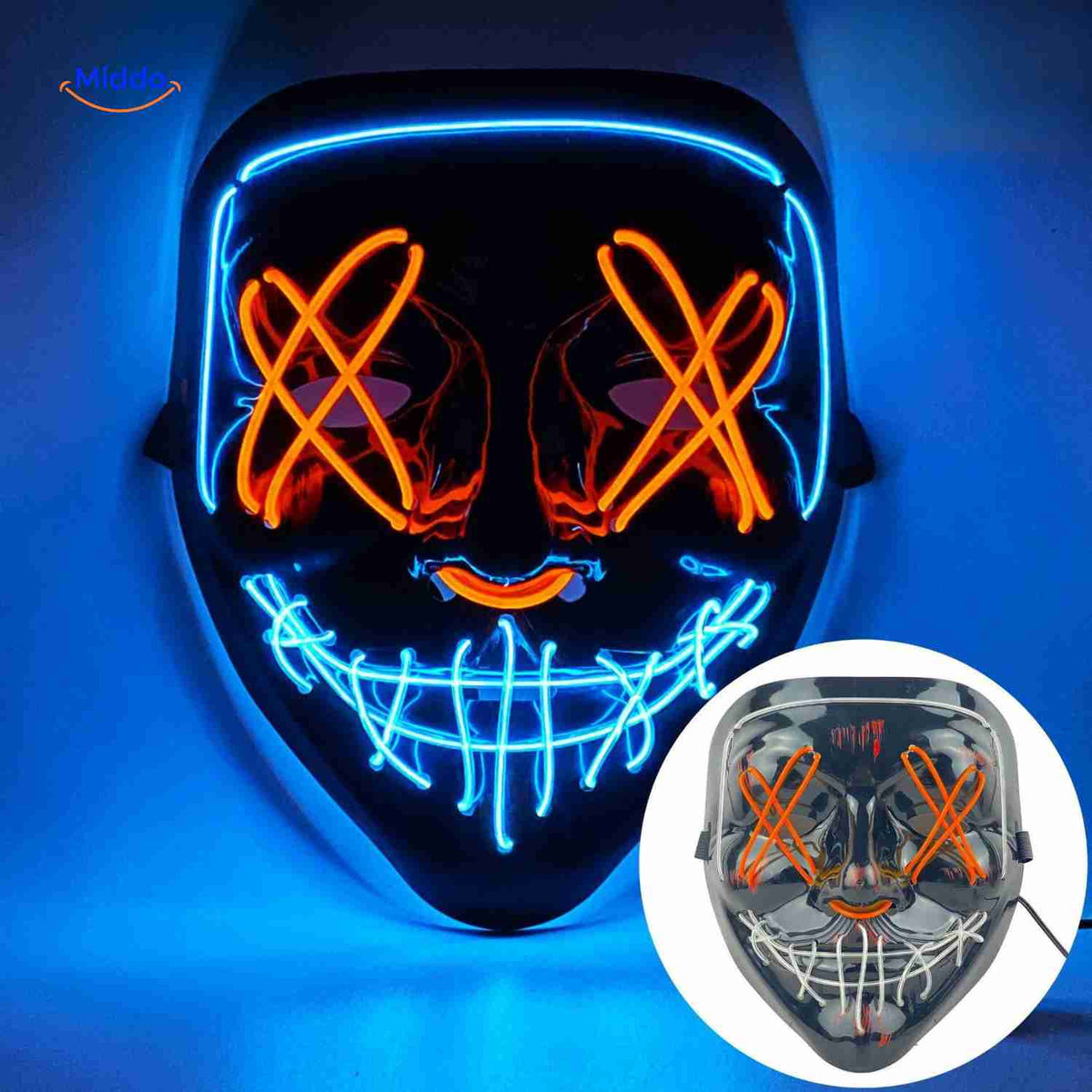Lichtgevend LED-masker voor feesten en evenementen | Horror gezichtsmasker met EL-verlichting en aanpasbare bandjes | Sulvida