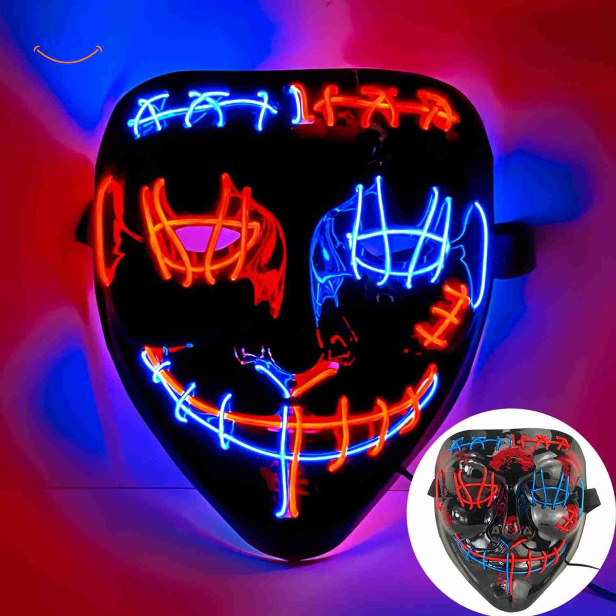 Lichtgevend LED-masker voor feesten en evenementen | Horror gezichtsmasker met EL-verlichting en aanpasbare bandjes | Sulvida