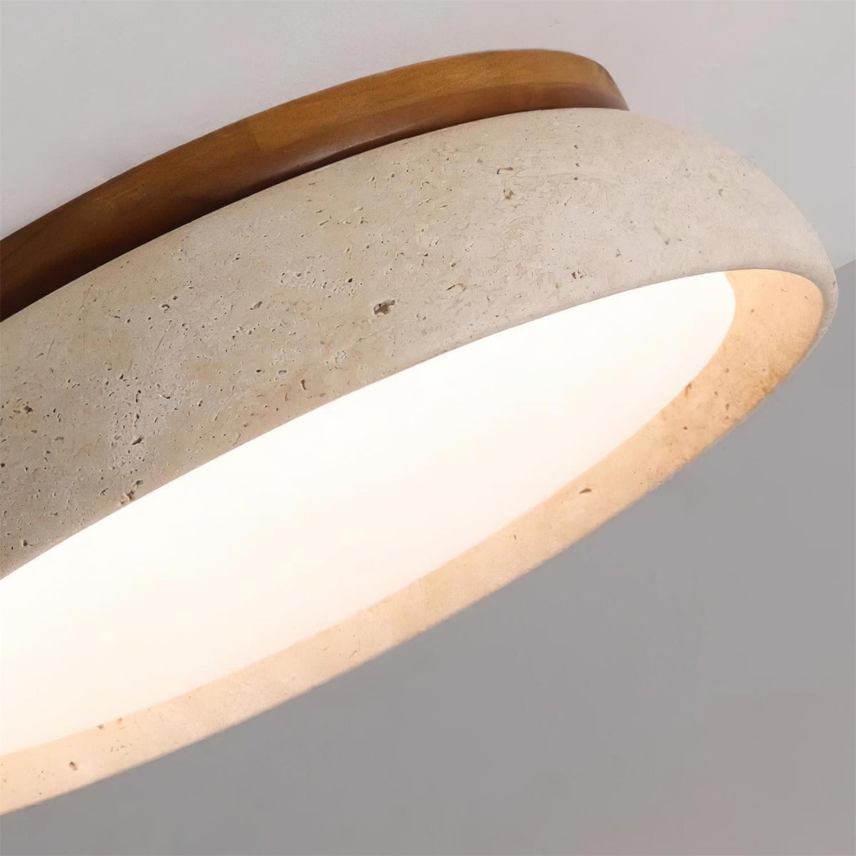 Plafondlamp natuursteen travertijn hout rond warm wit 3 maten modern design woonkamer slaapkamer hal | Sulvida