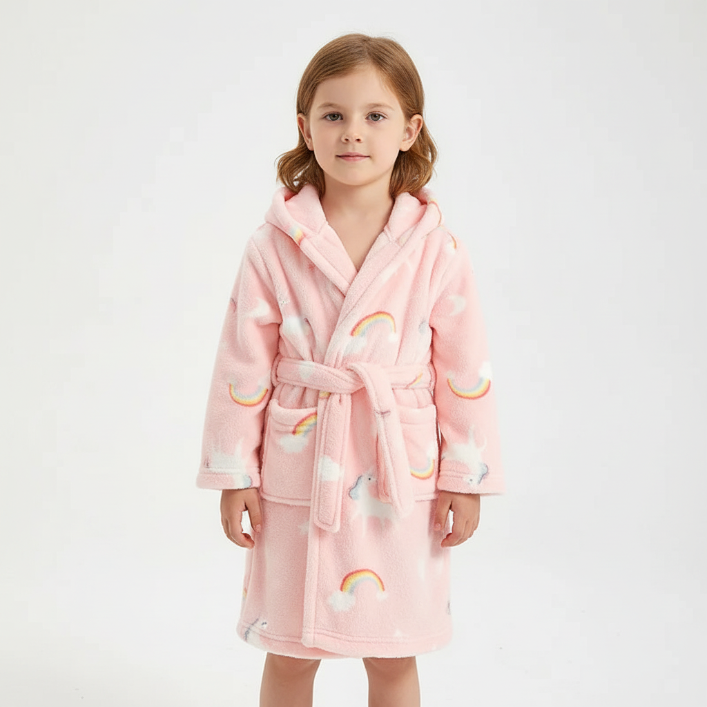 Peignoir moelleux pour enfant en polaire corail, avec capuche, doux, pour garçons et filles de 2 à 12 ans | Sulvida
