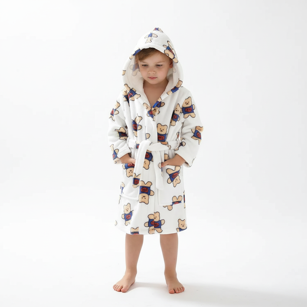 Peignoir moelleux pour enfant en polaire corail, avec capuche, doux, pour garçons et filles de 2 à 12 ans | Sulvida