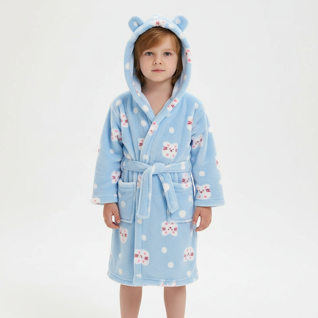 Peignoir moelleux pour enfant en polaire corail, avec capuche, doux, pour garçons et filles de 2 à 12 ans | Sulvida