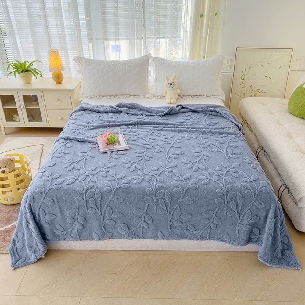 Fleece Plaid met Reliëf Bladmotief – Zachte Microvezel Deken voor Bank & Bed Herfst Winter Decoratie | Sulvida