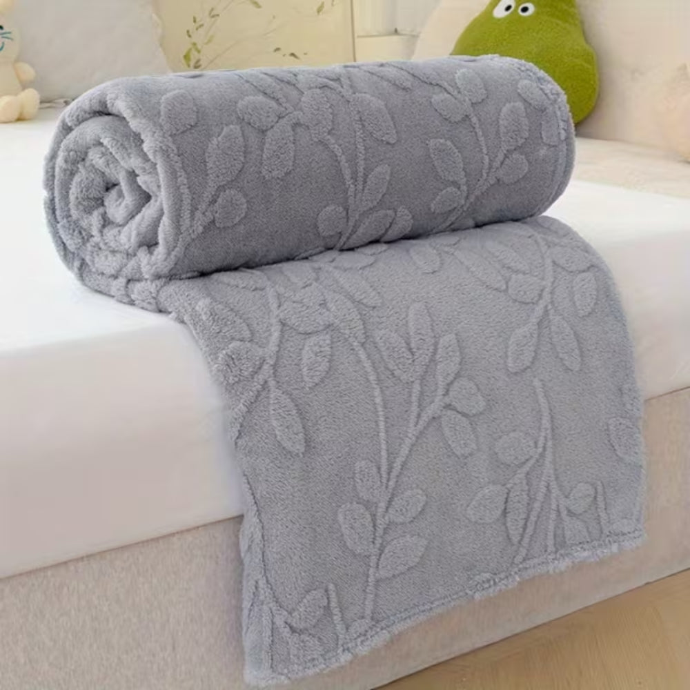 Fleece Plaid met Reliëf Bladmotief – Zachte Microvezel Deken voor Bank & Bed Herfst Winter Decoratie | Sulvida