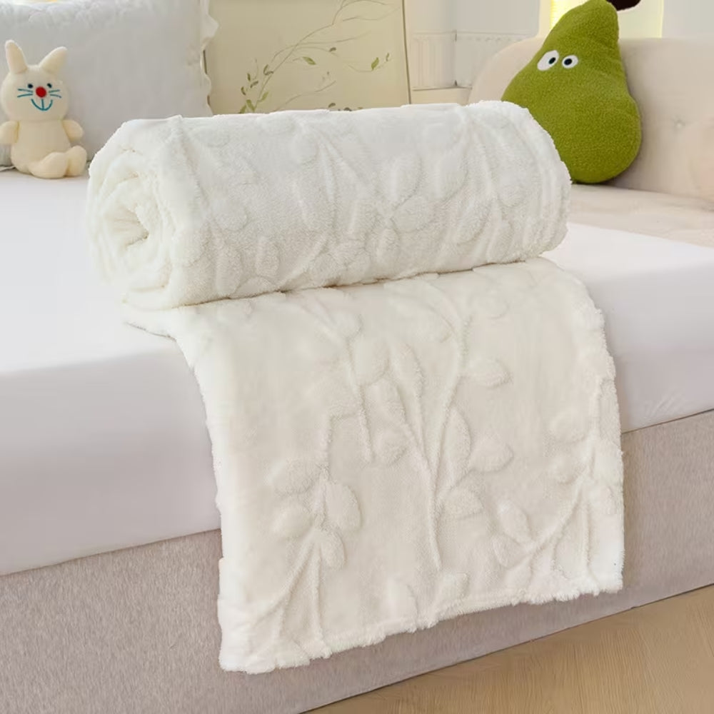 Fleece Plaid met Reliëf Bladmotief – Zachte Microvezel Deken voor Bank & Bed Herfst Winter Decoratie | Sulvida