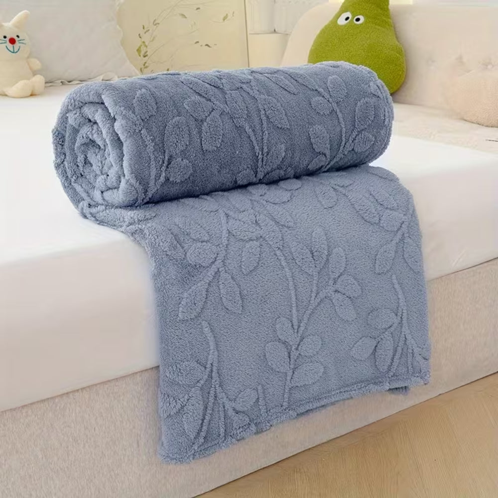 Fleece Plaid met Reliëf Bladmotief – Zachte Microvezel Deken voor Bank & Bed Herfst Winter Decoratie | Sulvida