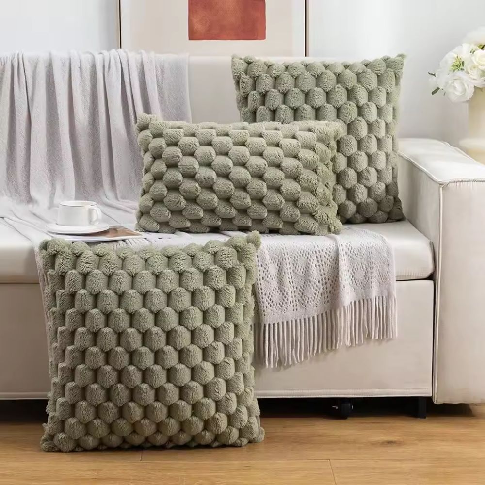 Kussenhoezen 3D Marshmallow Textuur Pluche Katoenmix Ritssluiting Decoratief Sierkussen 45×45 50×50 30×50 | Sulvida
