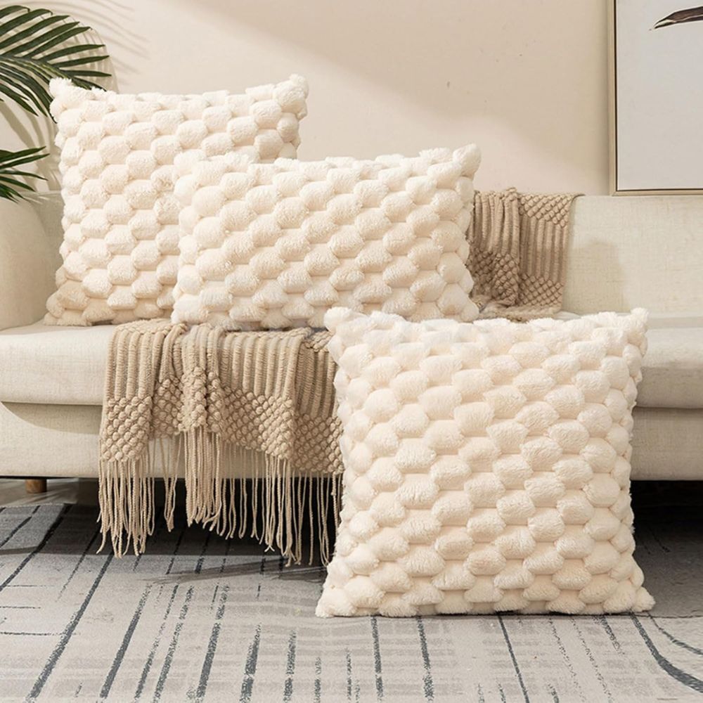 Kussenhoezen 3D Marshmallow Textuur Pluche Katoenmix Ritssluiting Decoratief Sierkussen 45×45 50×50 30×50 | Sulvida