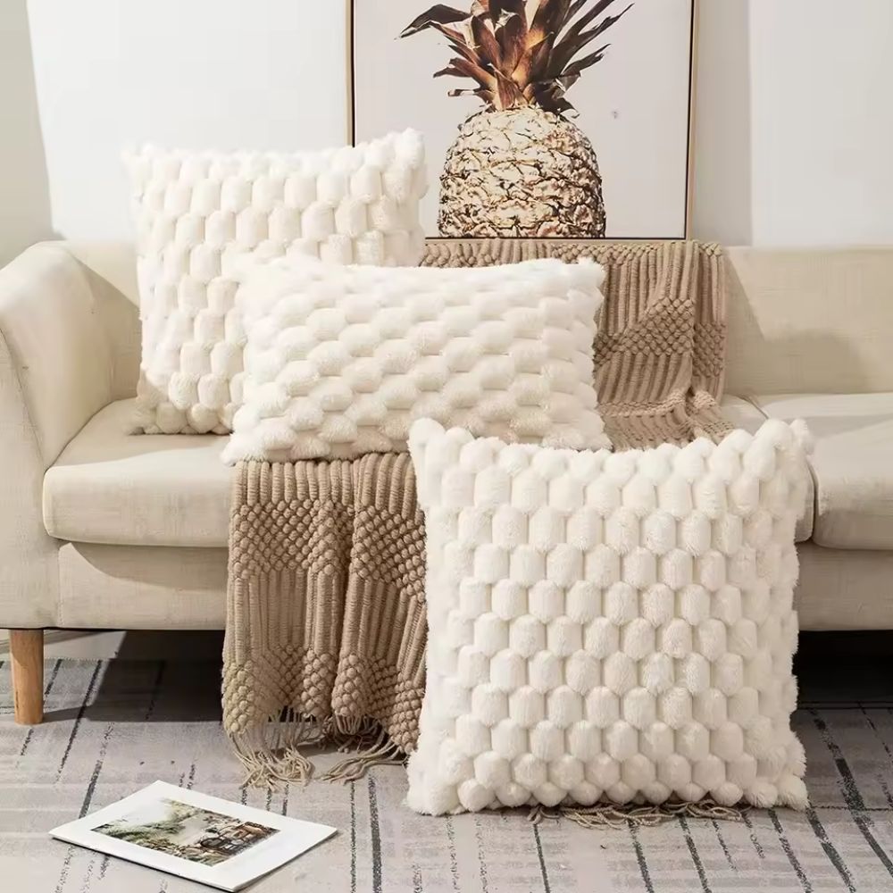Kussenhoezen 3D Marshmallow Textuur Pluche Katoenmix Ritssluiting Decoratief Sierkussen 45×45 50×50 30×50 | Sulvida