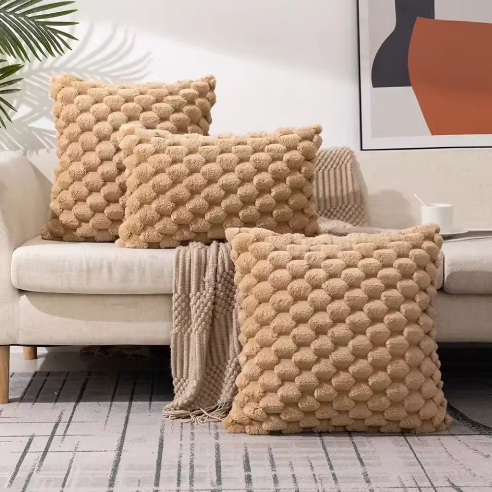 Kussenhoezen 3D Marshmallow Textuur Pluche Katoenmix Ritssluiting Decoratief Sierkussen 45×45 50×50 30×50 | Sulvida