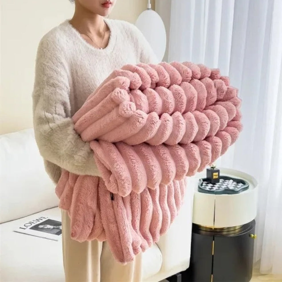 Geribbelde Pluche Plaid Roze Grijs Blauw Terracotta Ivoor Deken voor Bank Bed Woonkamer Slaapkamer Decoratie | Sulvida