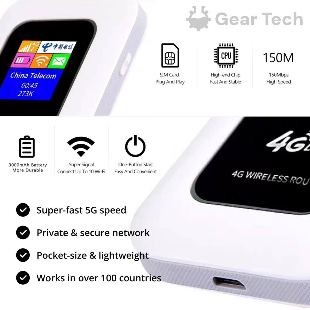 Draagbare Wi-Fi Router Mobiel Internetapparaat Compacte Hotspot Reisrouter SIM-Kaart 4G LTE Draadloos | Sulvida