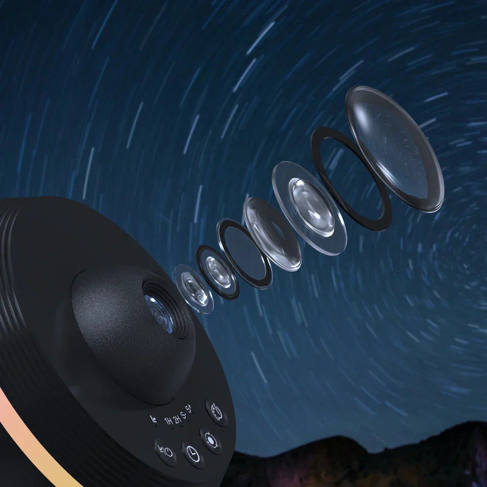 Sternenhimmel-Projektorlampe mit kosmischer Ambientebeleuchtung und mehreren Motivscheiben für Schlaf- und Kinderzimmer | Sulvida