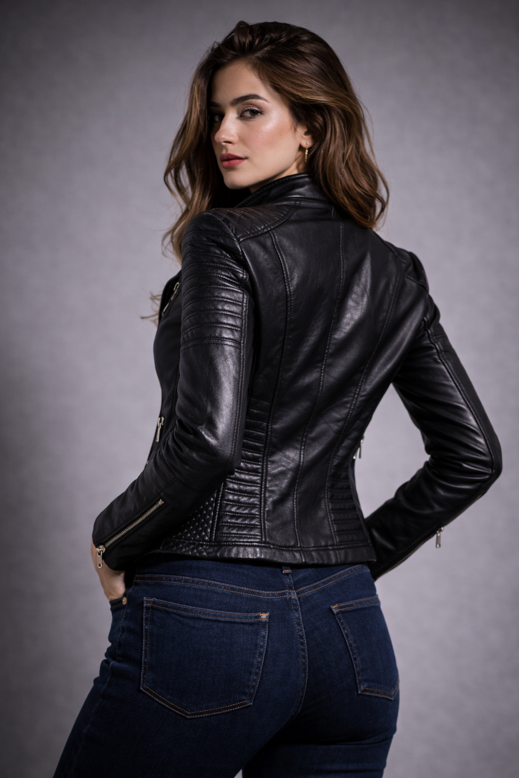 Leren Bikerjack Dames met Doorgestikte Mouwen Diagonale Rits Motorjack Zwart Beige Rood Bruin Echt Leer | Sulvida