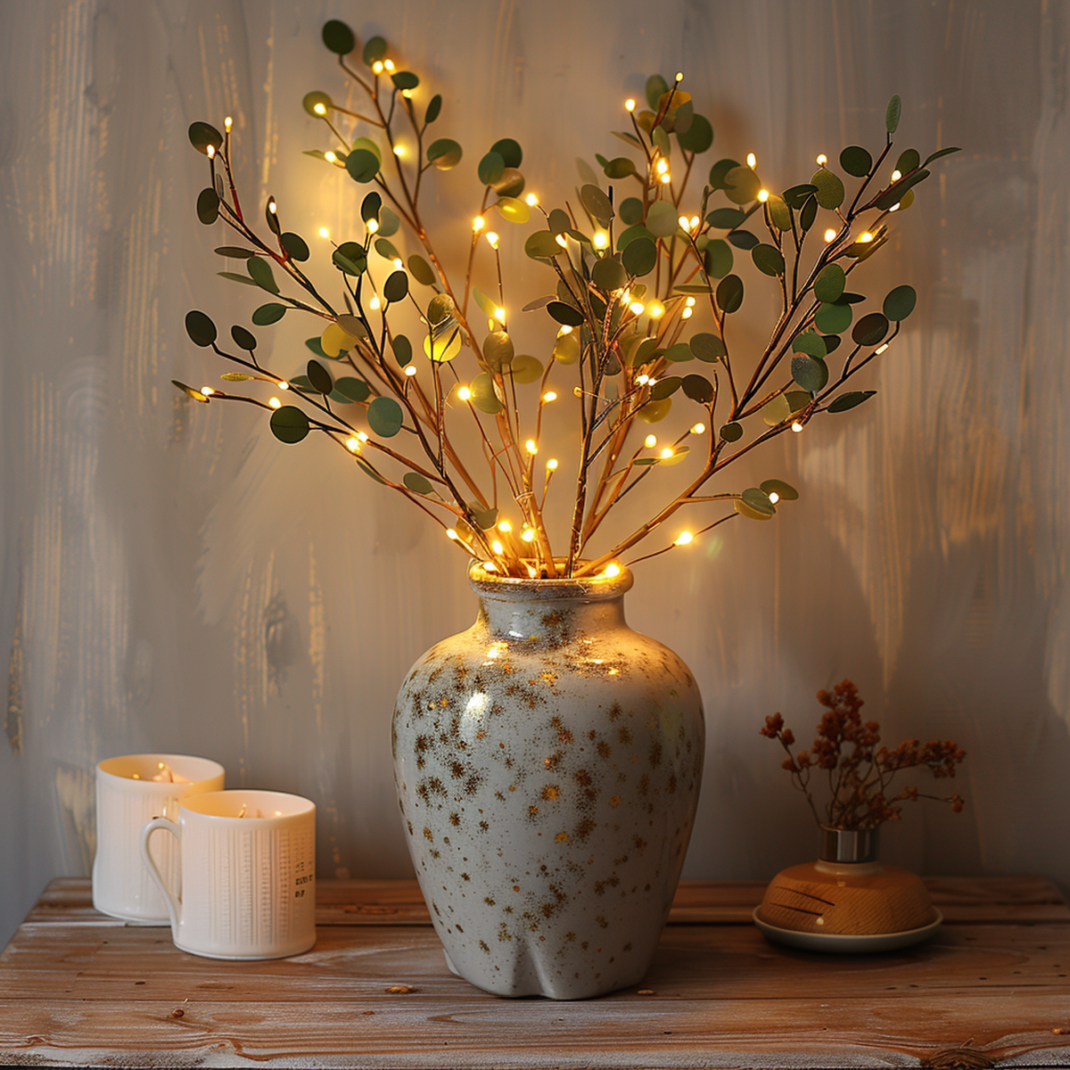 LED-Lichtslinger Olijftak 70 cm 120 Warm Witte Lampjes Kerstboom Vaas Decoratieve Verlichting op Batterijen | Sulvida