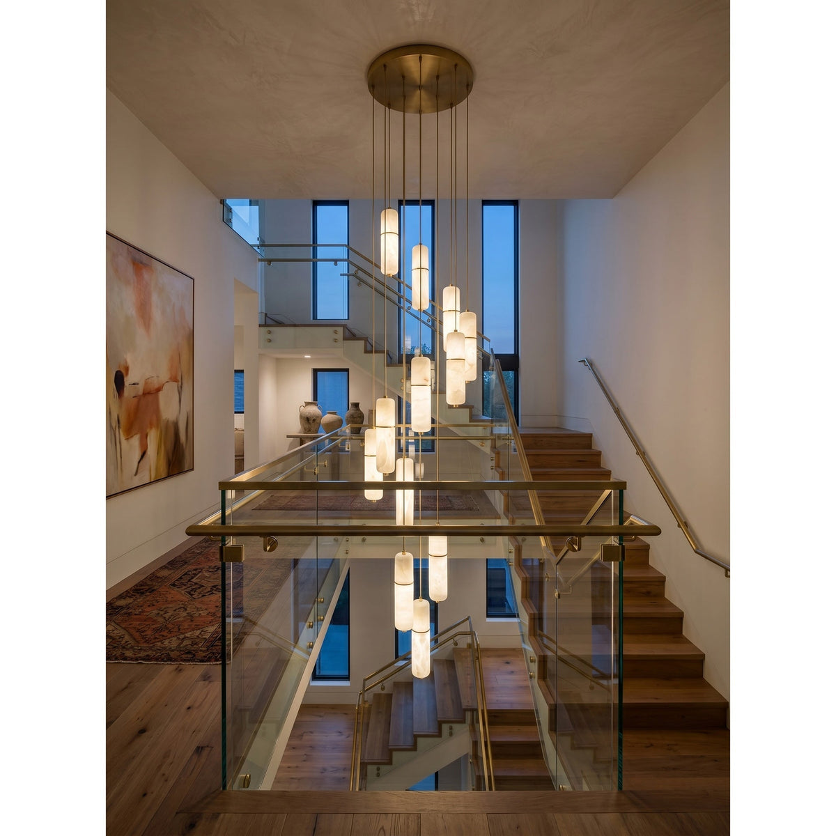 Hanglamp Messing Albast Kroonluchter LED Verlichting Trap Hal Woonkamer Eetkamer Verstelbare Hoogte Modern | Sulvida