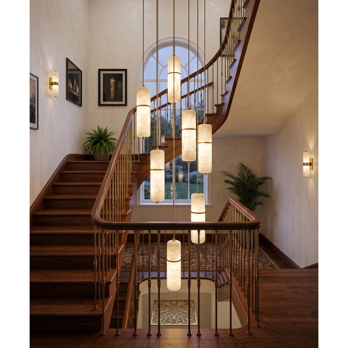 Hanglamp Messing Albast Kroonluchter LED Verlichting Trap Hal Woonkamer Eetkamer Verstelbare Hoogte Modern | Sulvida