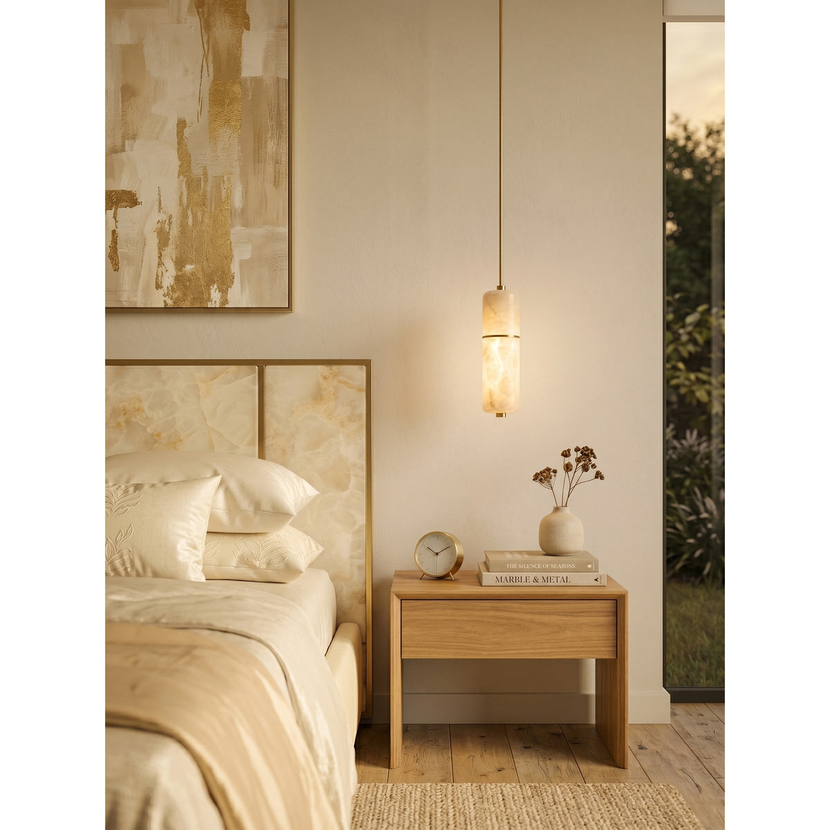 Hanglamp Messing Albast Kroonluchter LED Verlichting Trap Hal Woonkamer Eetkamer Verstelbare Hoogte Modern | Sulvida