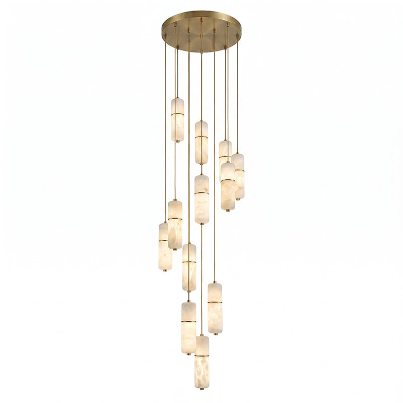 Hanglamp Messing Albast Kroonluchter LED Verlichting Trap Hal Woonkamer Eetkamer Verstelbare Hoogte Modern | Sulvida