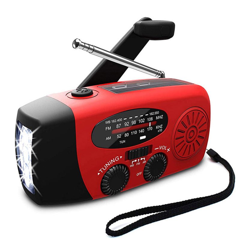 Noodradio met zaklamp en powerbank 2000 mAh zonne-energie handslinger FM AM USB oplaadbaar voor survival outdoor | Sulvida