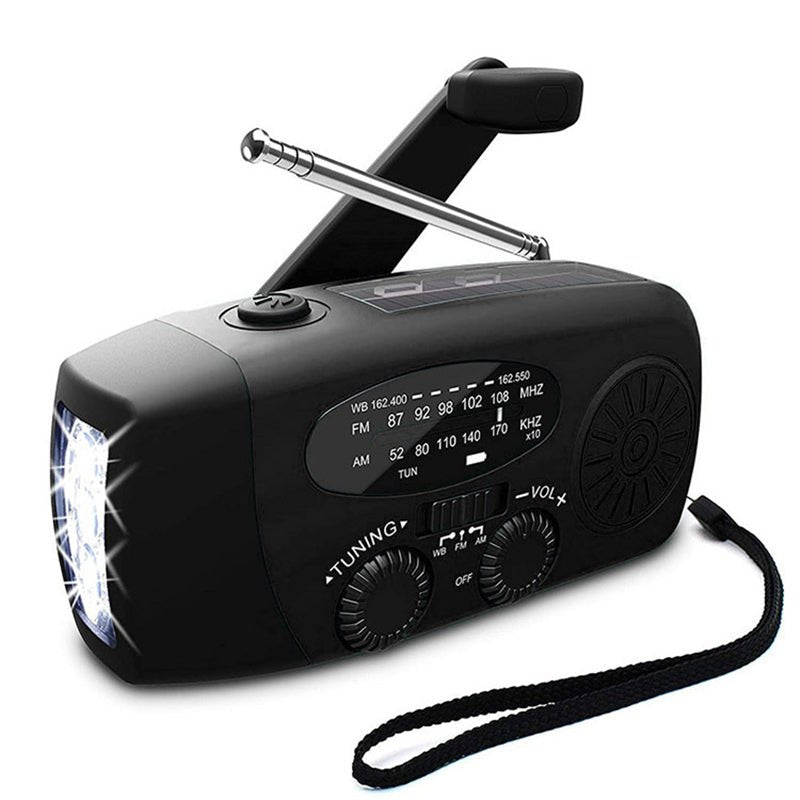 Noodradio met zaklamp en powerbank 2000 mAh zonne-energie handslinger FM AM USB oplaadbaar voor survival outdoor | Sulvida
