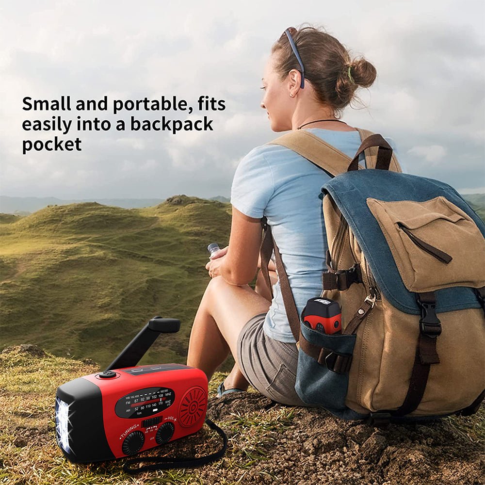 Noodradio met zaklamp en powerbank 2000 mAh zonne-energie handslinger FM AM USB oplaadbaar voor survival outdoor | Sulvida