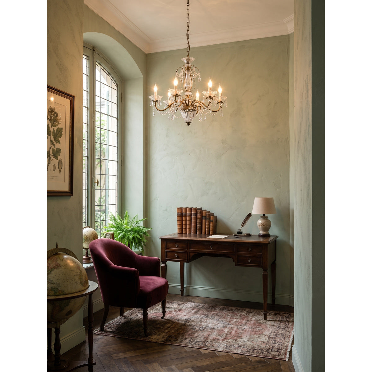 Kristallen Kroonluchter met Glazen Kappen Goudkleurig Ijzeren Frame Verstelbare Ketting Luxe Eetkamer Verlichting | Sulvida