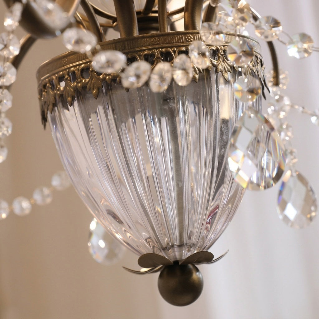 Kristallen Kroonluchter met Glazen Kappen Goudkleurig Ijzeren Frame Verstelbare Ketting Luxe Eetkamer Verlichting | Sulvida