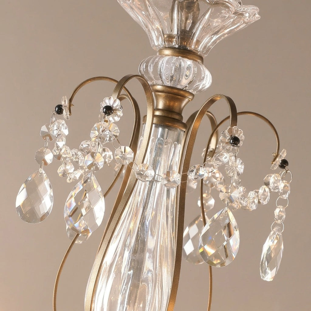 Kristallen Kroonluchter met Glazen Kappen Goudkleurig Ijzeren Frame Verstelbare Ketting Luxe Eetkamer Verlichting | Sulvida