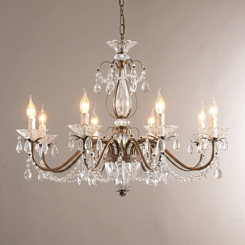 Kristallen Kroonluchter met Glazen Kappen Goudkleurig Ijzeren Frame Verstelbare Ketting Luxe Eetkamer Verlichting | Sulvida