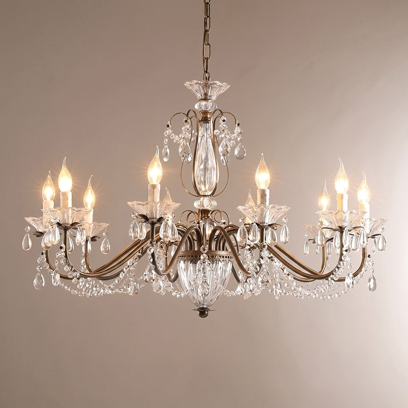Kristallen Kroonluchter met Glazen Kappen Goudkleurig Ijzeren Frame Verstelbare Ketting Luxe Eetkamer Verlichting | Sulvida