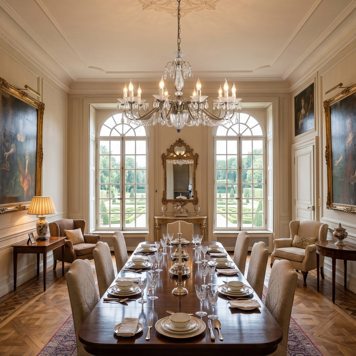Kristallen Kroonluchter met Glazen Kappen Goudkleurig Ijzeren Frame Verstelbare Ketting Luxe Eetkamer Verlichting | Sulvida
