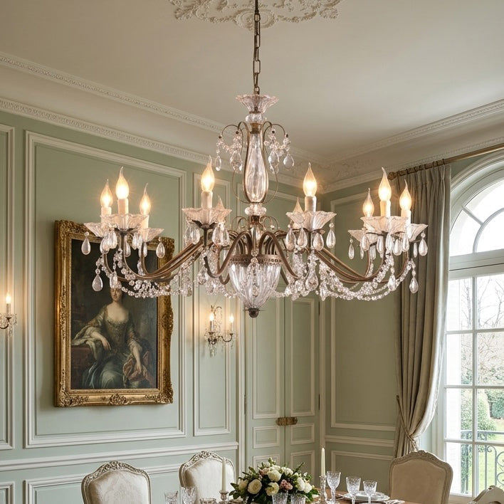 Kristallen Kroonluchter met Glazen Kappen Goudkleurig Ijzeren Frame Verstelbare Ketting Luxe Eetkamer Verlichting | Sulvida