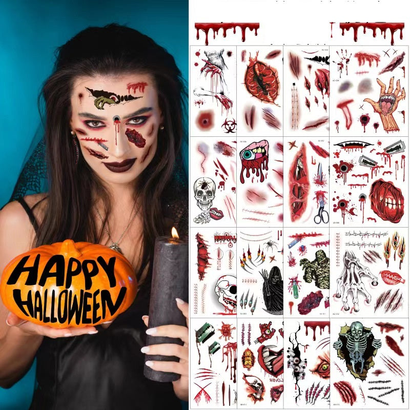 Tijdelijke Horror Tattoo Set Griezelig Realistische Halloween Party Make-up Cosplay Nep Wonden Littekens | Sulvida