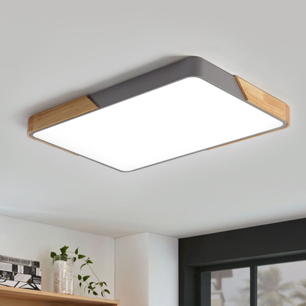 Rechthoekige LED Plafondlamp 88×62cm Dimbaar met Hout Accenten voor Keuken Woonkamer Slaapkamer Studeerkamer | Sulvida