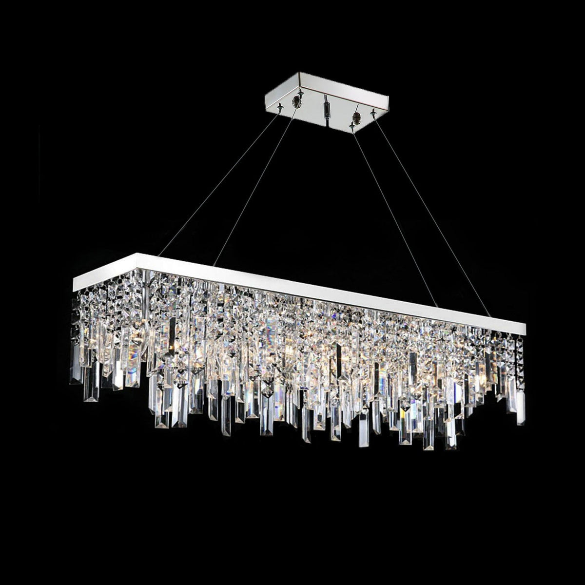 Rechthoekige kristallen kroonluchter lineair design eetkamer woonkamer keuken modern staal glas 4-6 lichtpunten | Sulvida