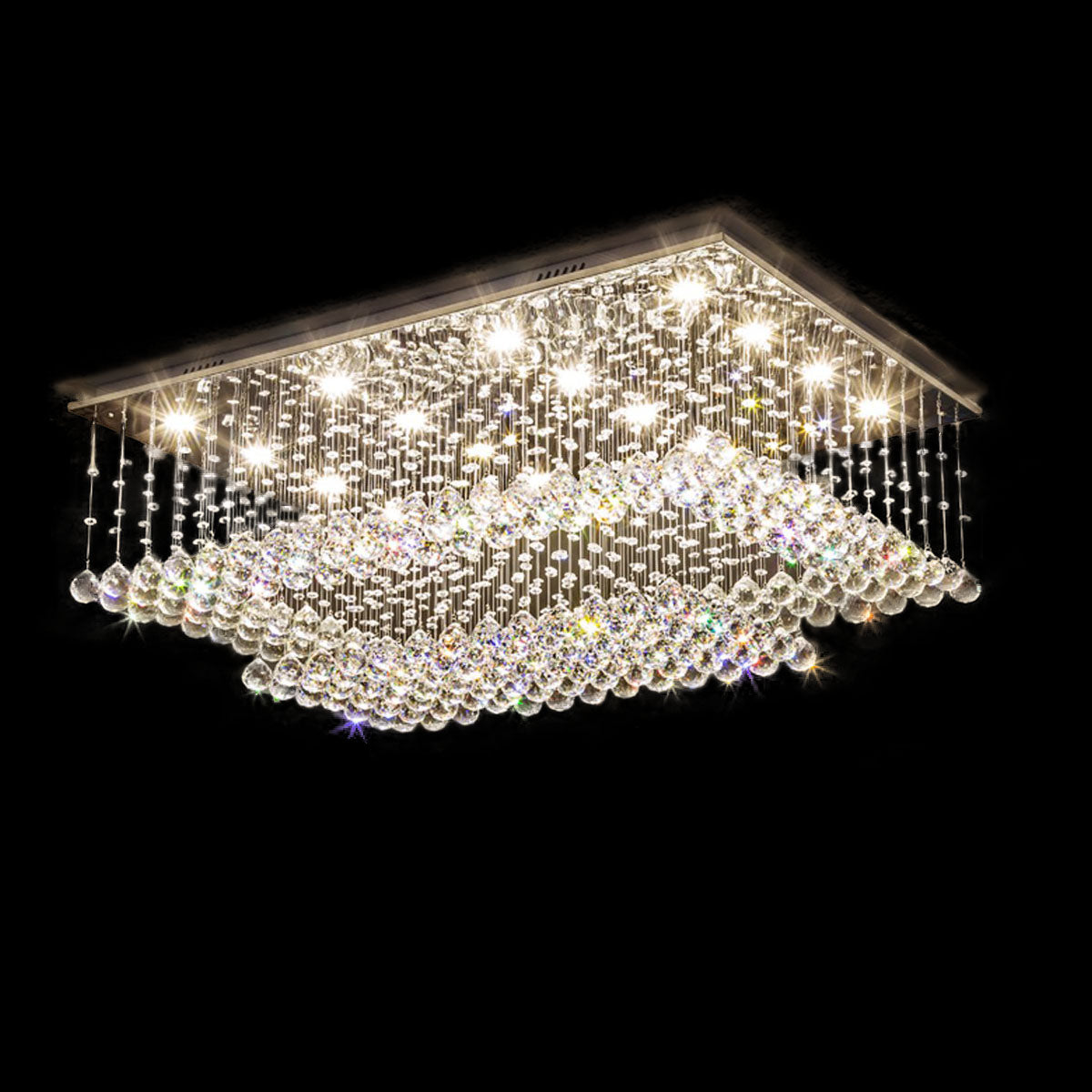Kristallen Kroonluchter Rechthoekig Wolken Design Chroom Plafondlamp Modern Luxe Eetkamer Hangverlichting | Sulvida