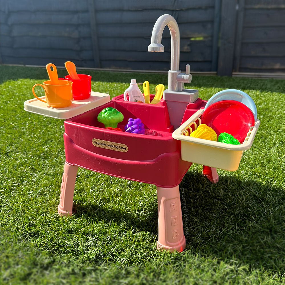 Speelgoedkeuken met werkende kraan, watercirculatie en 19 accessoires - interactief speelgoed keuken | Sulvida