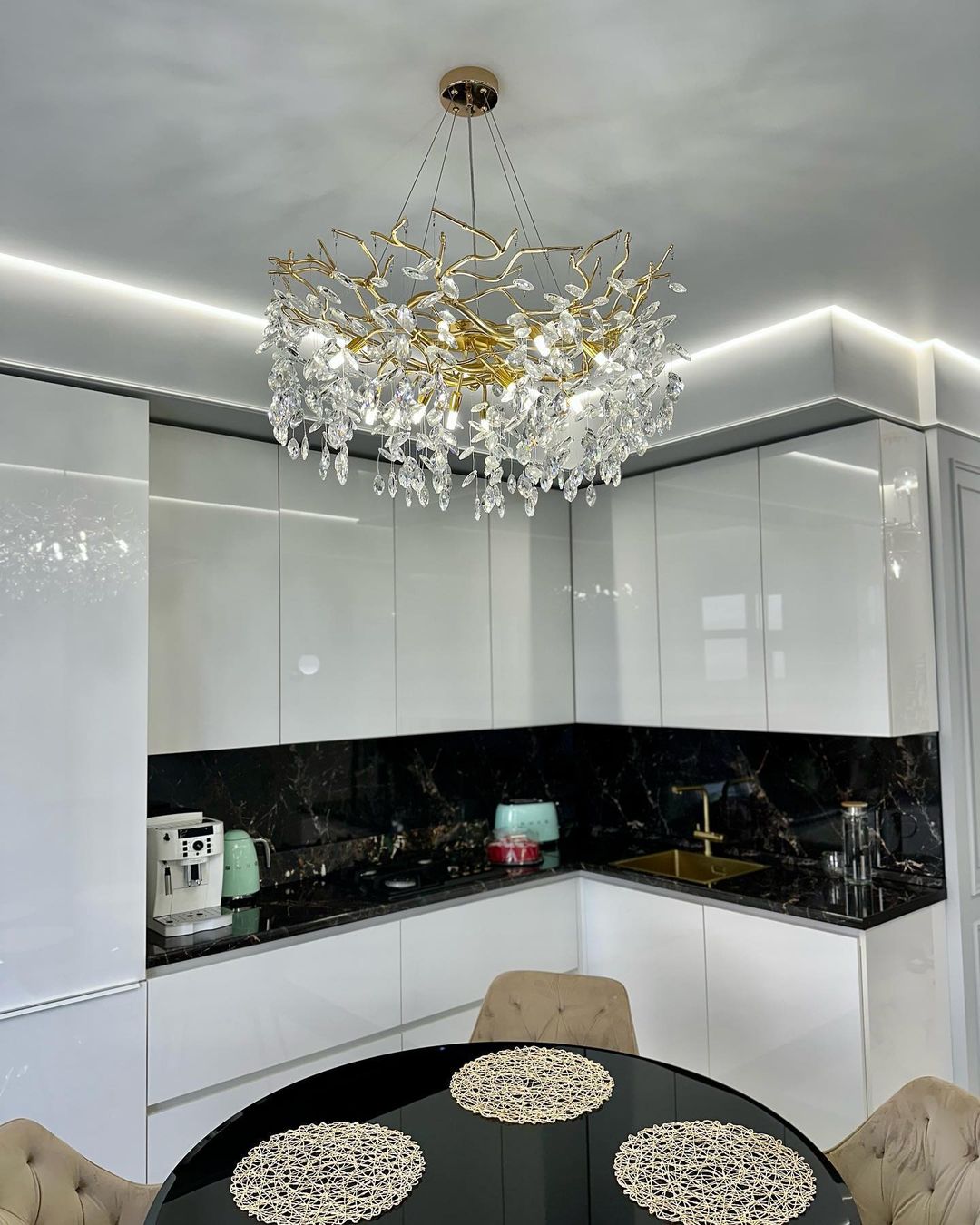 Kristallen kroonluchter met takkendesign – aluminium armatuur – LED G9 lampen – 6 tot 14 lichtpunten woonkamer | Sulvida