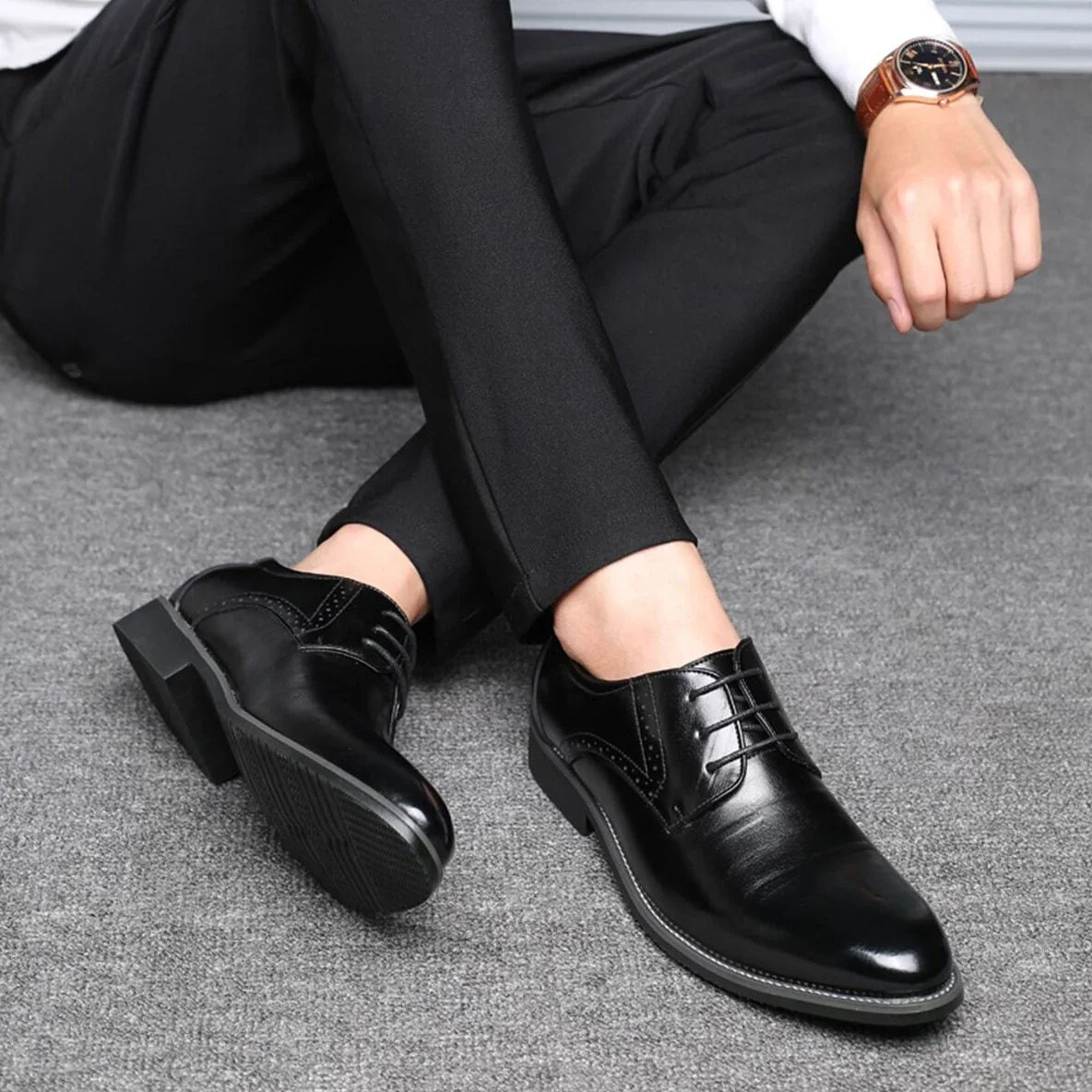 Klassieke Herenschoenen Oxford met Brogue Perforatie Vetersluiting Leer voor Zakelijk Formeel en Feest | Sulvida