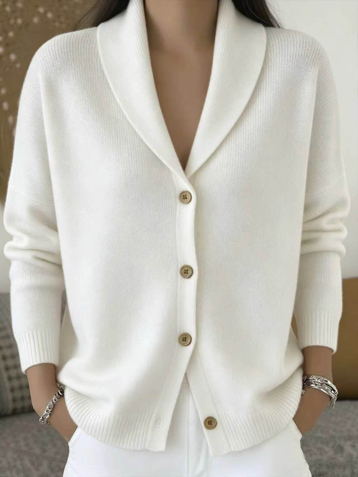 Fijngebreide Dames Cardigan Gebreide Vest met Kraag Knoopsluiting Geribd Boord Casual Stijlvol Comfortabel | Sulvida