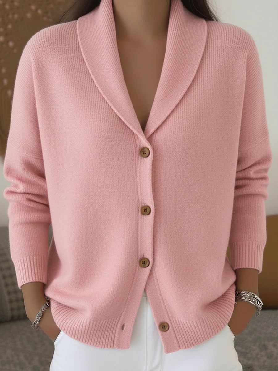 Fijngebreide Dames Cardigan Gebreide Vest met Kraag Knoopsluiting Geribd Boord Casual Stijlvol Comfortabel | Sulvida