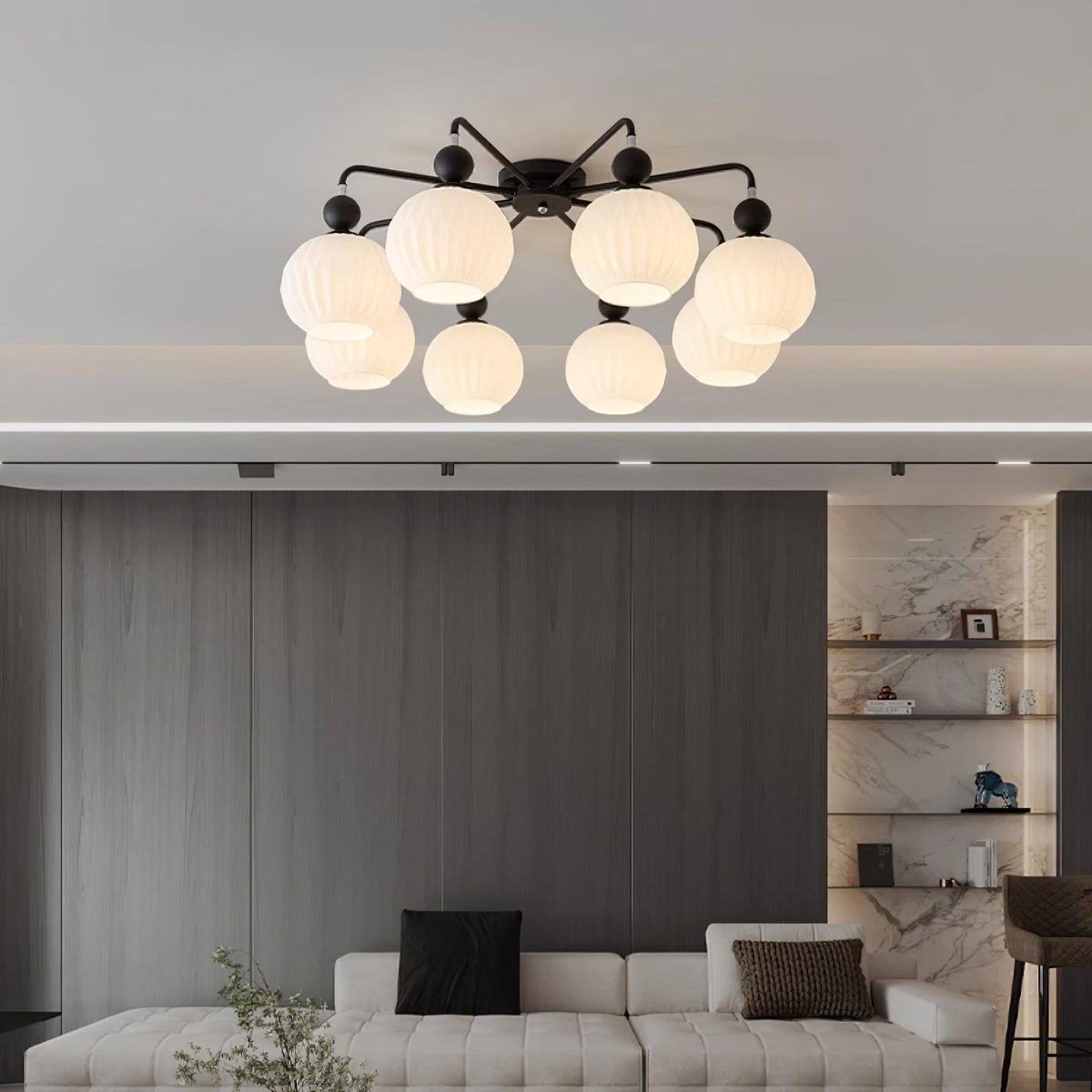 Plafondlamp Geribbelde Glazen Bollen Zwart Groen 4-8 Lichtpunten Moderne Woonkamer Slaapkamer Verlichting | Sulvida