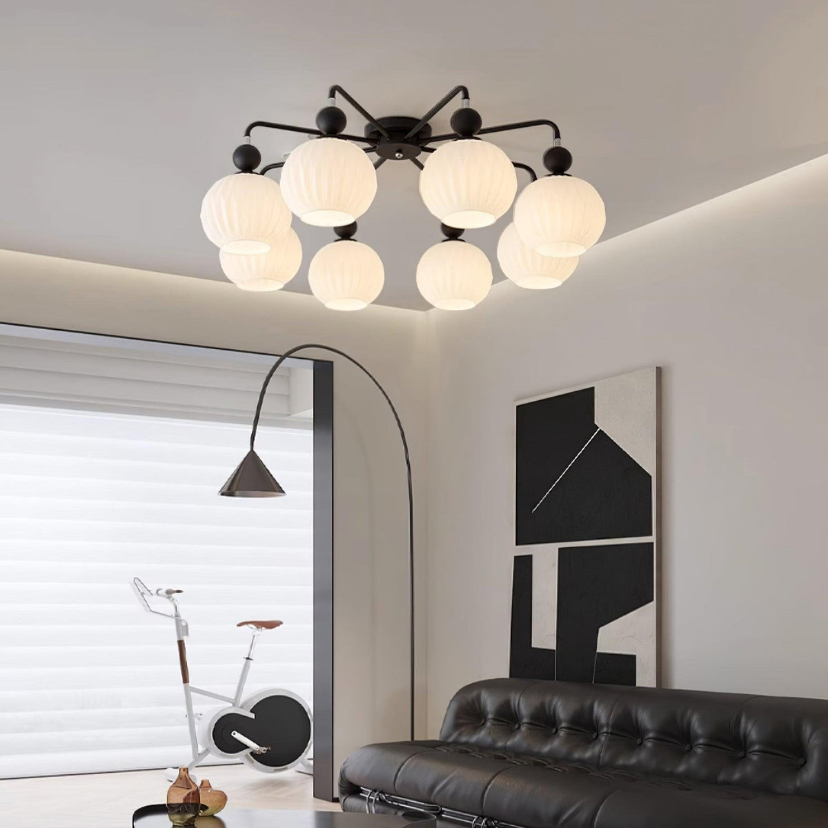 Plafondlamp Geribbelde Glazen Bollen Zwart Groen 4-8 Lichtpunten Moderne Woonkamer Slaapkamer Verlichting | Sulvida